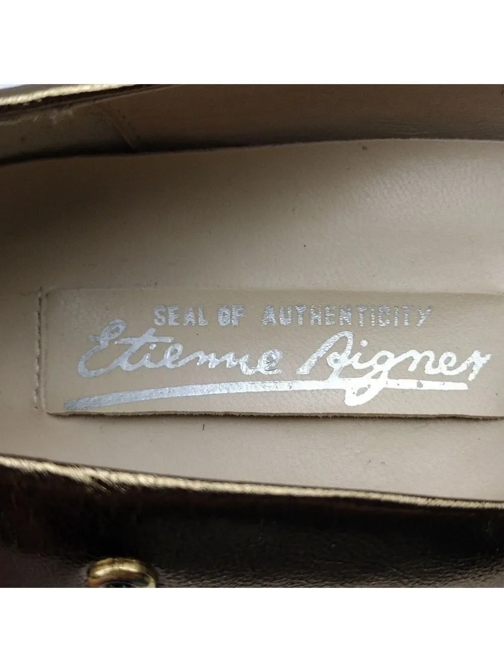 Etienne Aigner Gail Gold Leather  Pointed-Toe Skinny Heel Slip On Pump Shoe